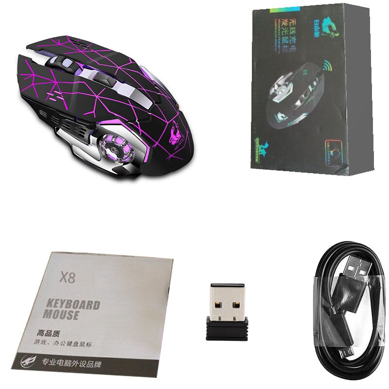 Hot Ricaricabile X8 Wireless Silenzioso Retroilluminato A LED USB Ottico Ergonomico Gaming Mouse Del PC Mouse Del Computer Per Imac Macbook Pro/del computer portatile: option 4