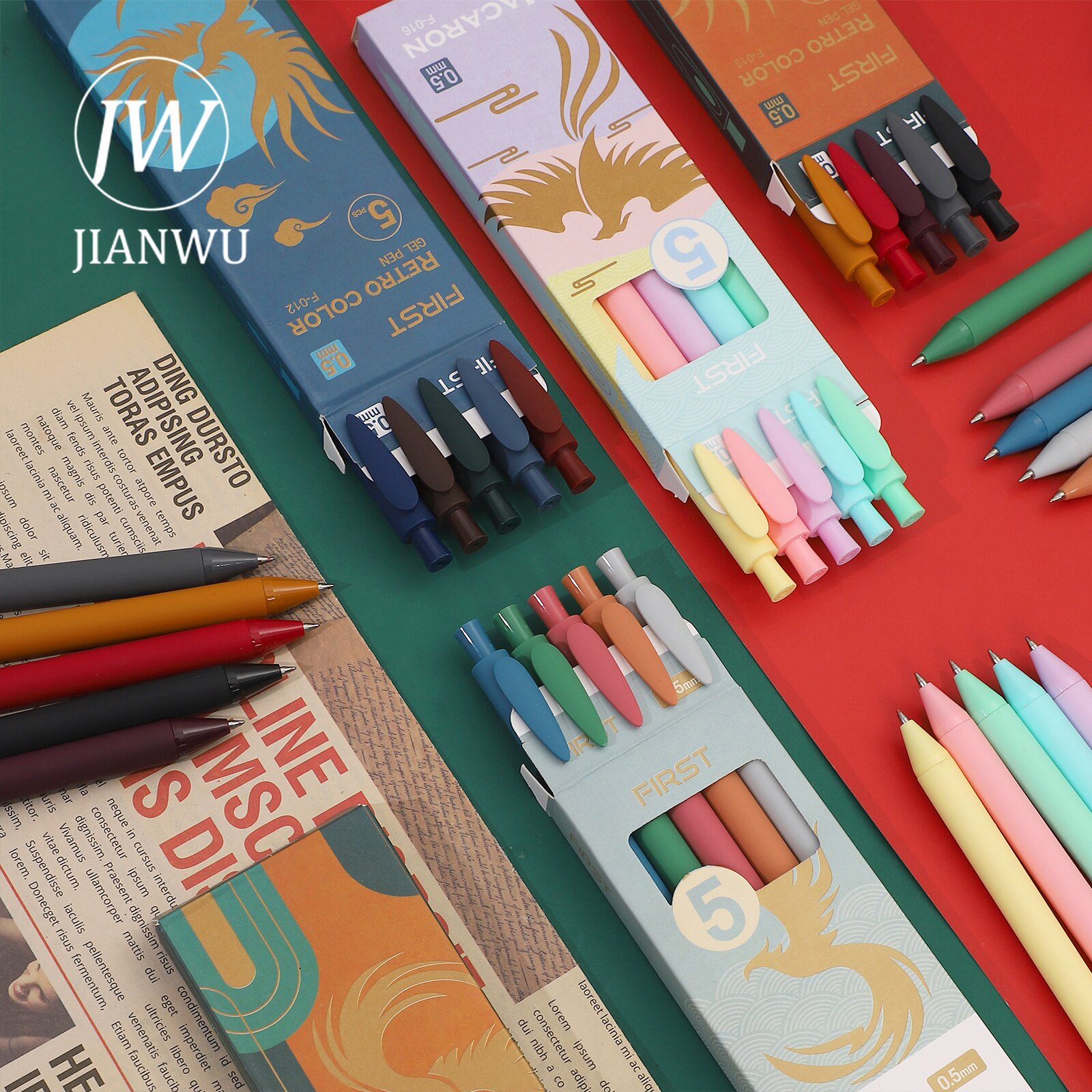 Jianwu 5 stk/sæt morandi gel pen retro multicolor 0.5mm macaron studerende tegning skrivning neutral kuglepen brevpapir forsyninger