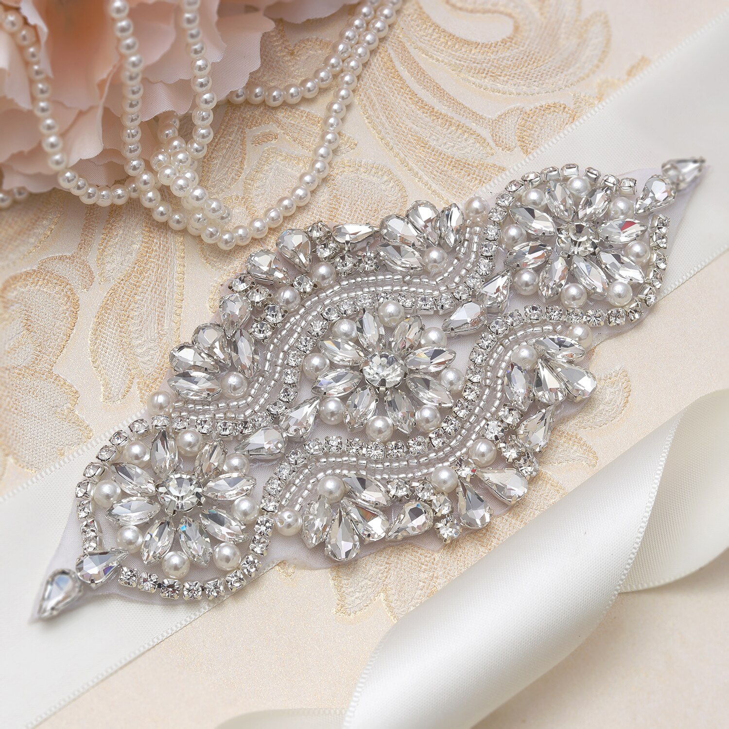 Missrdress Steentjes Wedding Riem Hand Kralen Bruids Riem Zilver Crystal Bridal Sash Voor Bruiloft Avondjurk JK851