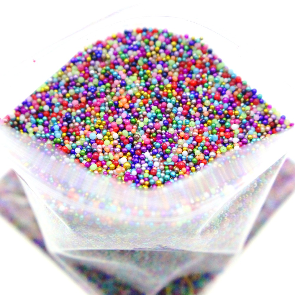 50g små glasperler ting ab gennemsigtige mini runde dekorationer til diy harpiks håndværk blandede farve kaviar perler negle tilbehør