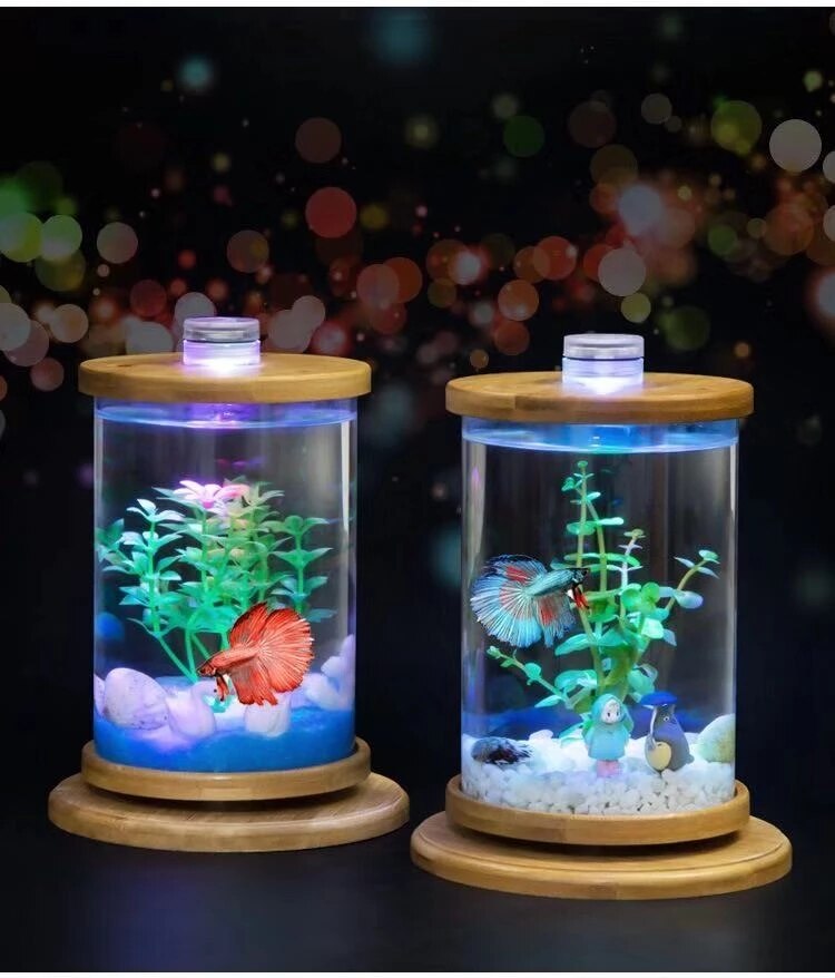 Aquarium ecological ornamental fish tank fighting fish tank micro-view rotating mini fish tank aquarium accessories