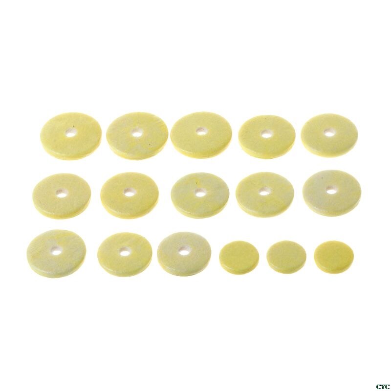 Almohadilla de cuero para flauta, almohadillas de viento de madera para música, accesorio de instrumento amarillo de reparación, 16 Uds.