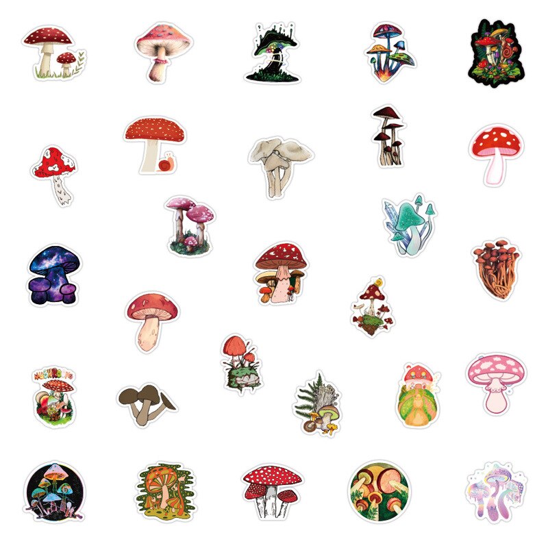 10/50pcs Color Mushroom Waterproof Sticker Children DIY Skateboard Luggage Refrigerator Notebook Decal Sticker