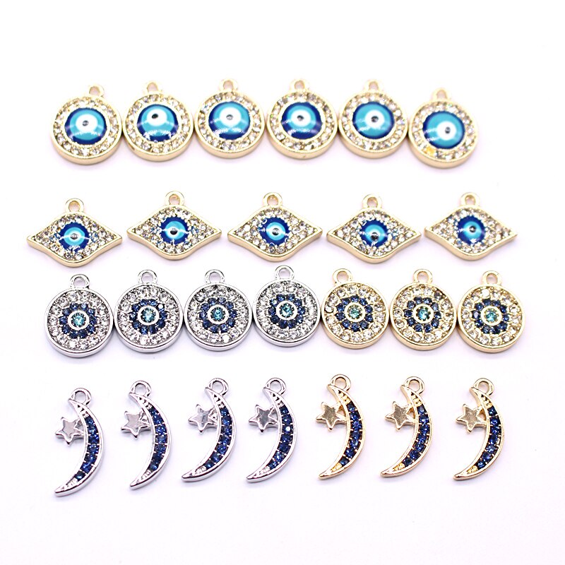 5 Pcs Europese Volledige Rhinestone Evil Eye Armband Earring Charms Connector Bevindingen Moon Star Oorhangers Maken Sieraden Accessoire