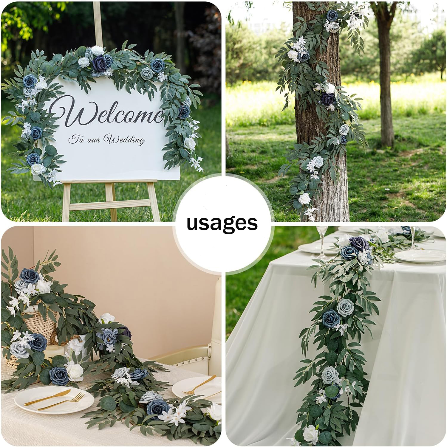 Yannew-guirnaldas de flores artificiales para camino de mesa, centros de mesa de eucalipto con forma de corazón para telón de fondo, decoración de boda Bohemia