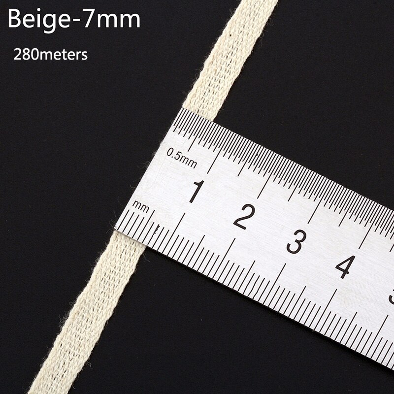 Meetee 220/280Meter 5Mm/7Mm 100% Geweven Katoen Voor Kleding Gaas Tas Riem Tape Lint diy Kleding Naaien Accessoires RD046: Beige-7mm-280M