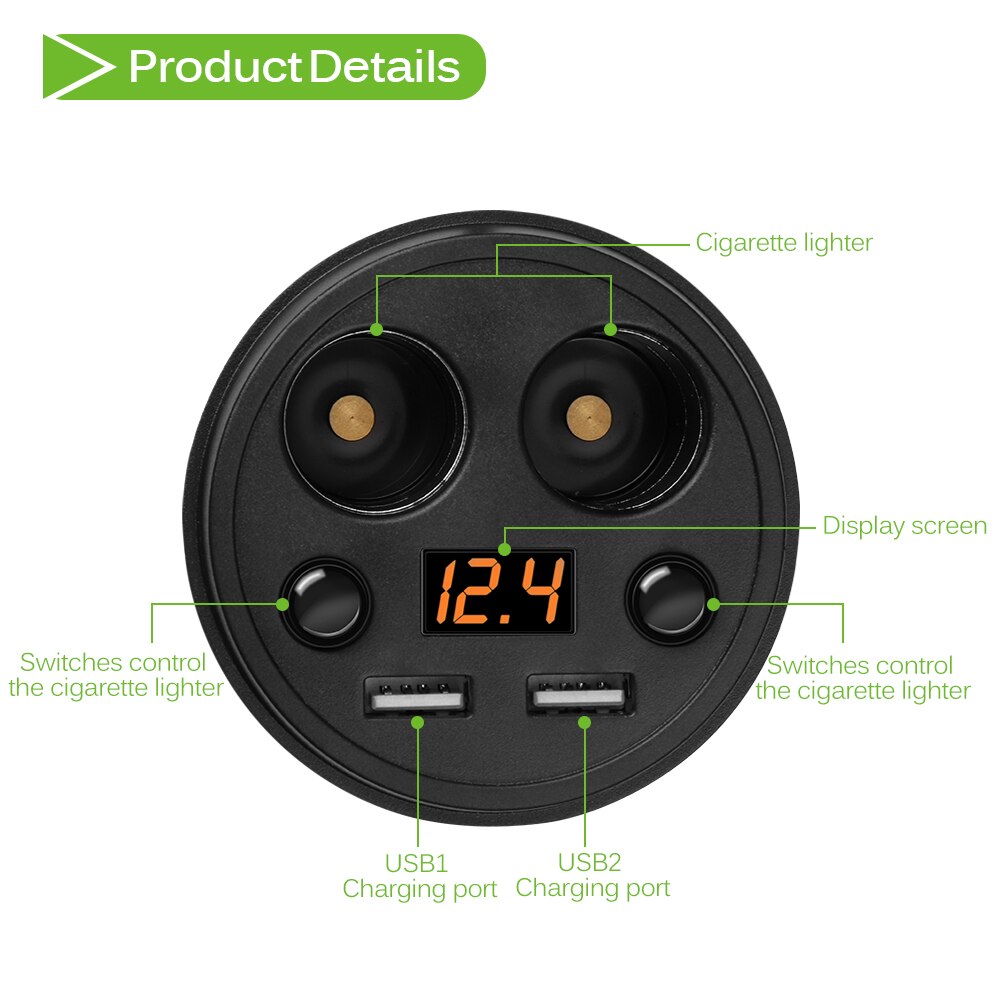 Onever 3.1A Car Charger Multi-function DC12-24V Cigarette Lighter Splitter Voltage Display Intelligent Circuit Car-charger