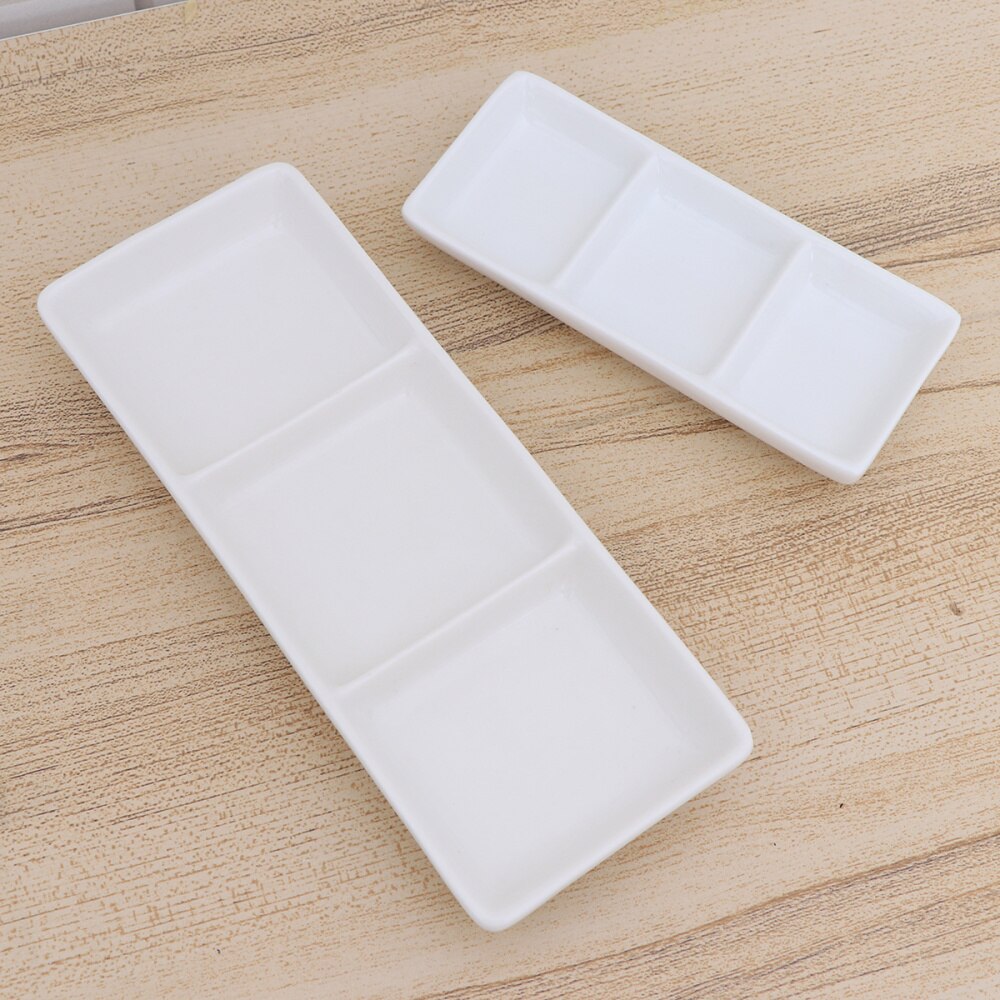 2PCS Ceramic Sauce Dishes Rectangular Sauce Fruit Dessert Plates Food Dipping Bowls Appetizer Plates (6inch, 3 Grids)