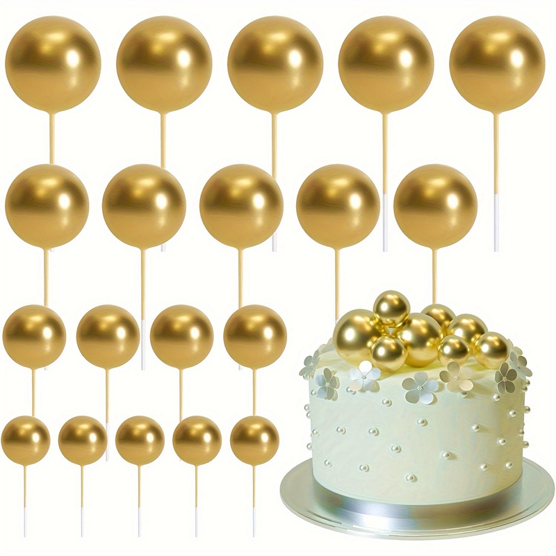 Décoration de gâteau boule d'or et d'argent, 20 pièces, décoration de gâteau joyeux anniversaire, drapeau de Cupcake, décor de boule de noël de mariage, décoration d'anniversaire: Fluorescence Jaune