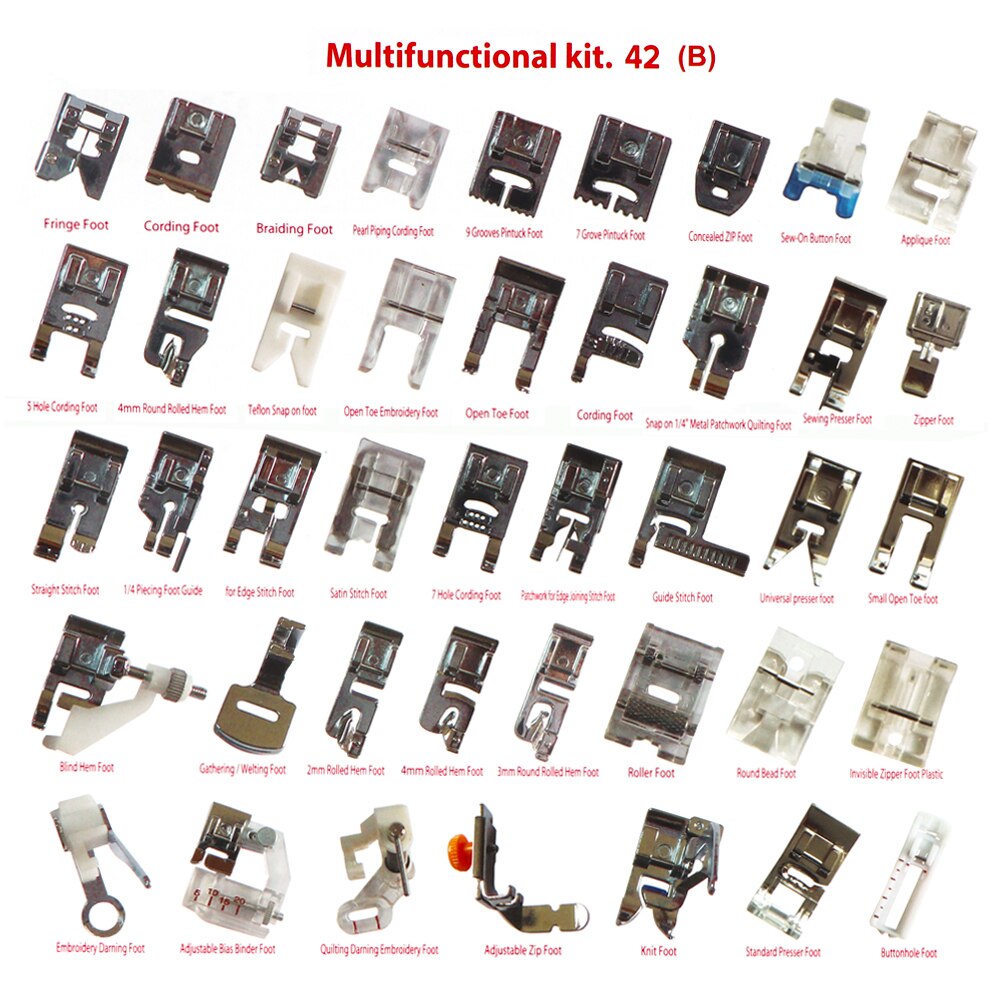 42 Pcs Home Domestic Sewing Machine Feet Presser Sewing Machine Foot Sewing Accessories Prop Kits