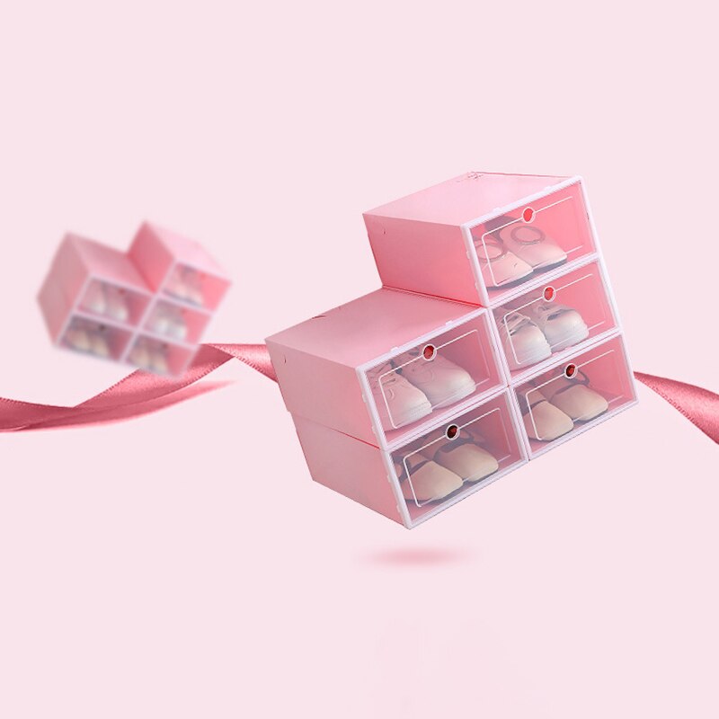 Schoenen Doos Verdikte Lade Case Plastic Schoen Dozen Stapelbaar Organizer Schoenendoos: Roze Kleur