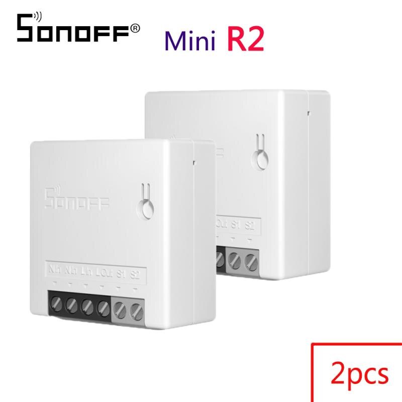 Sonoff Mini R2 Smart Wifi Schakelaar Thuis Diy Kleine Twee Manier Lichtschakelaars Timer Afstandsbediening Werkt Met Alexa Google thuis Ewelink: 2PCS