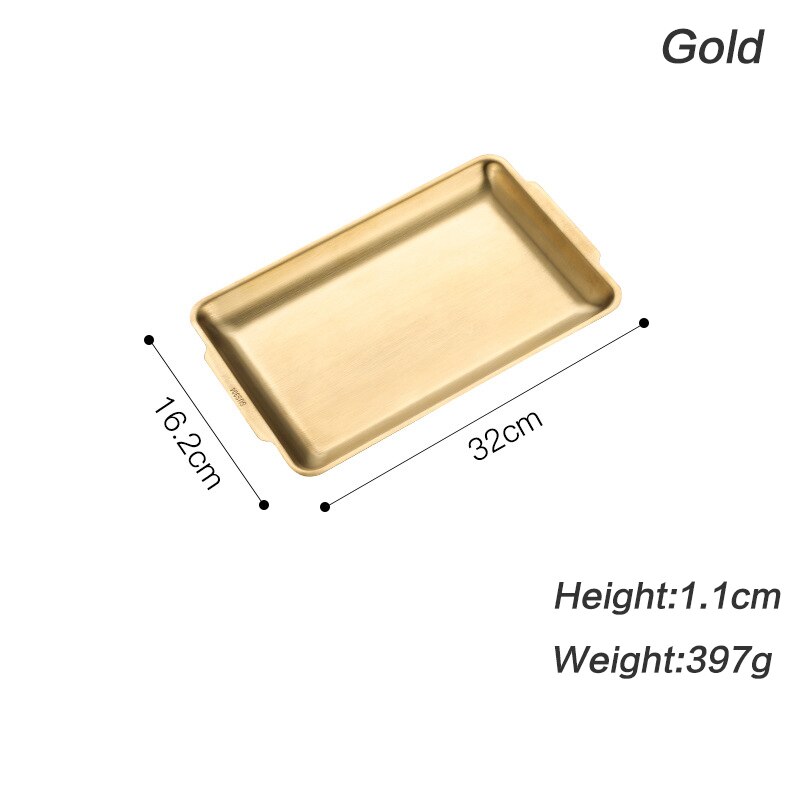 304 Stainless Steel Storage Tray Space Saving Dinner Plate Rectangular Multifunctional Tea Tray Gold Flat Bottom BBQ Tableware: Set B Gold