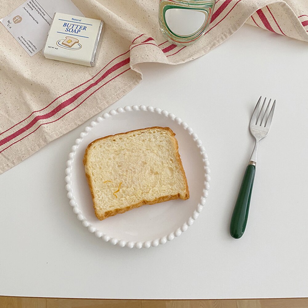 Assiettes à salade de fruits en céramique, assiette à Dessert, motif de gaufrage, plat à gâteau, assiettes blanches, service de vaisselle, accessoires de cuisine 1 pièces: round plate