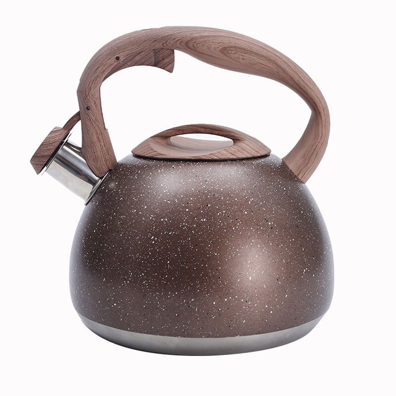 1Pc 3L Rvs Waterkoker Antieke Houten Patroon Nylon Handvat Fluitketel Keuken Vlakke Bodem Kokend Thee Waterkokers: Bruin