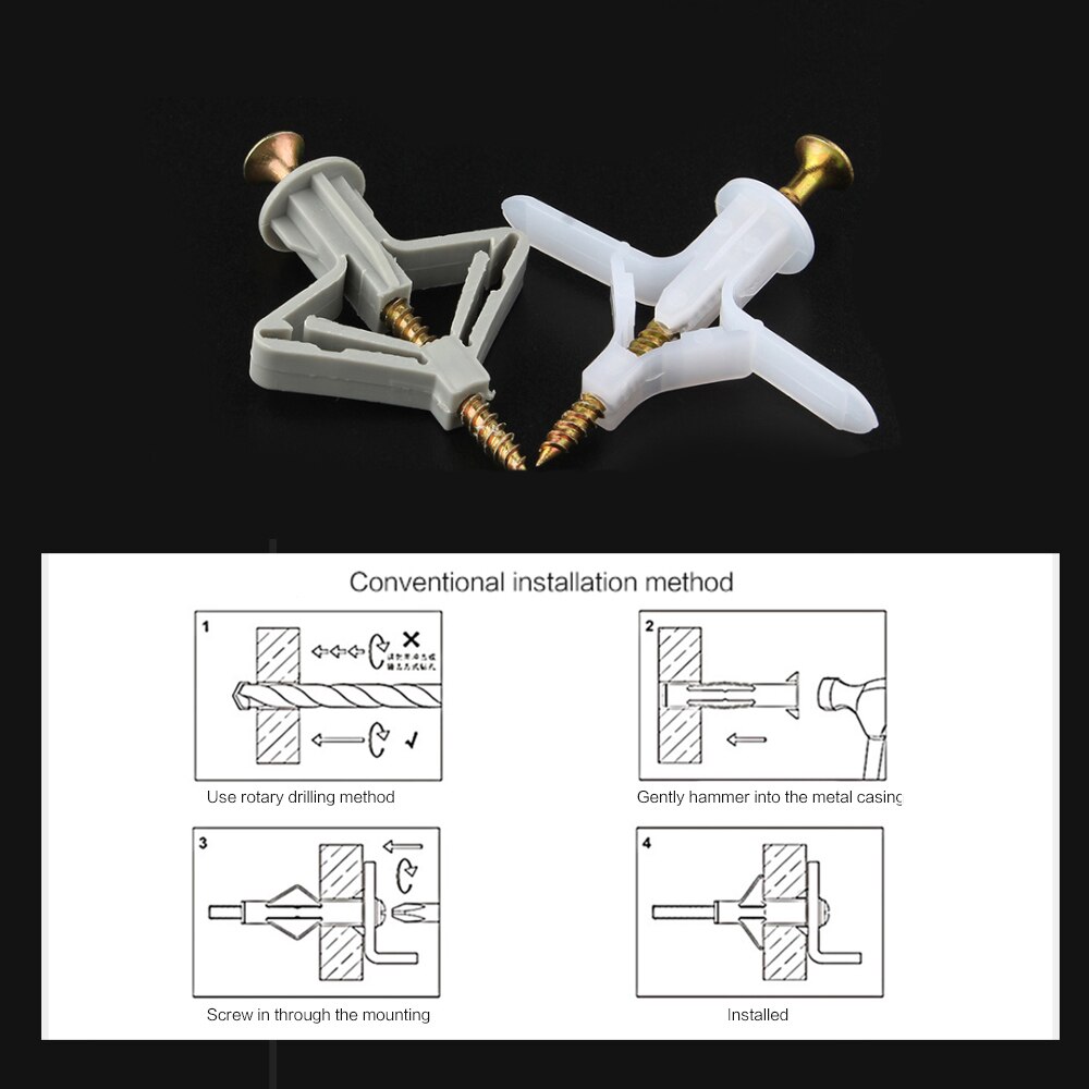 50 Set Nylon Plastic Expansion Screws Anchor Bolt Pipe Toggle Anchor With Plasterboard Wall
