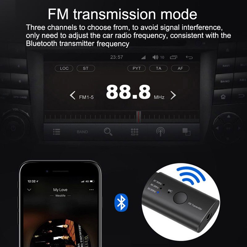 JaJaBor – transmetteur FM sans fil Bluetooth 5.0 pour voiture, Kit mains-libres, récepteur de musique, Jack AUX, 3.5mm
