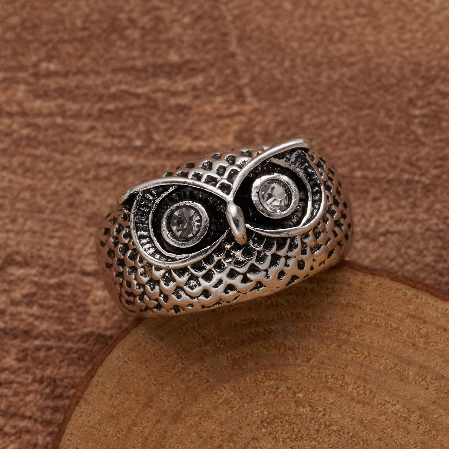 Anillos Retro Punk con forma de búho para hombre y mujer, joyería ajustable con personalidad, Ojos de cristal azul y rojo, Color plateado antiguo, anillo abierto: Color 3