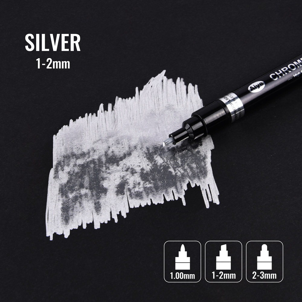 Mirror Marker Chrome Finish Gold Silver Metallic Marker Liquid Pen Art DIY Plastic Resin Paint Metallic Craftwork Accessories: Silver 1-2mm