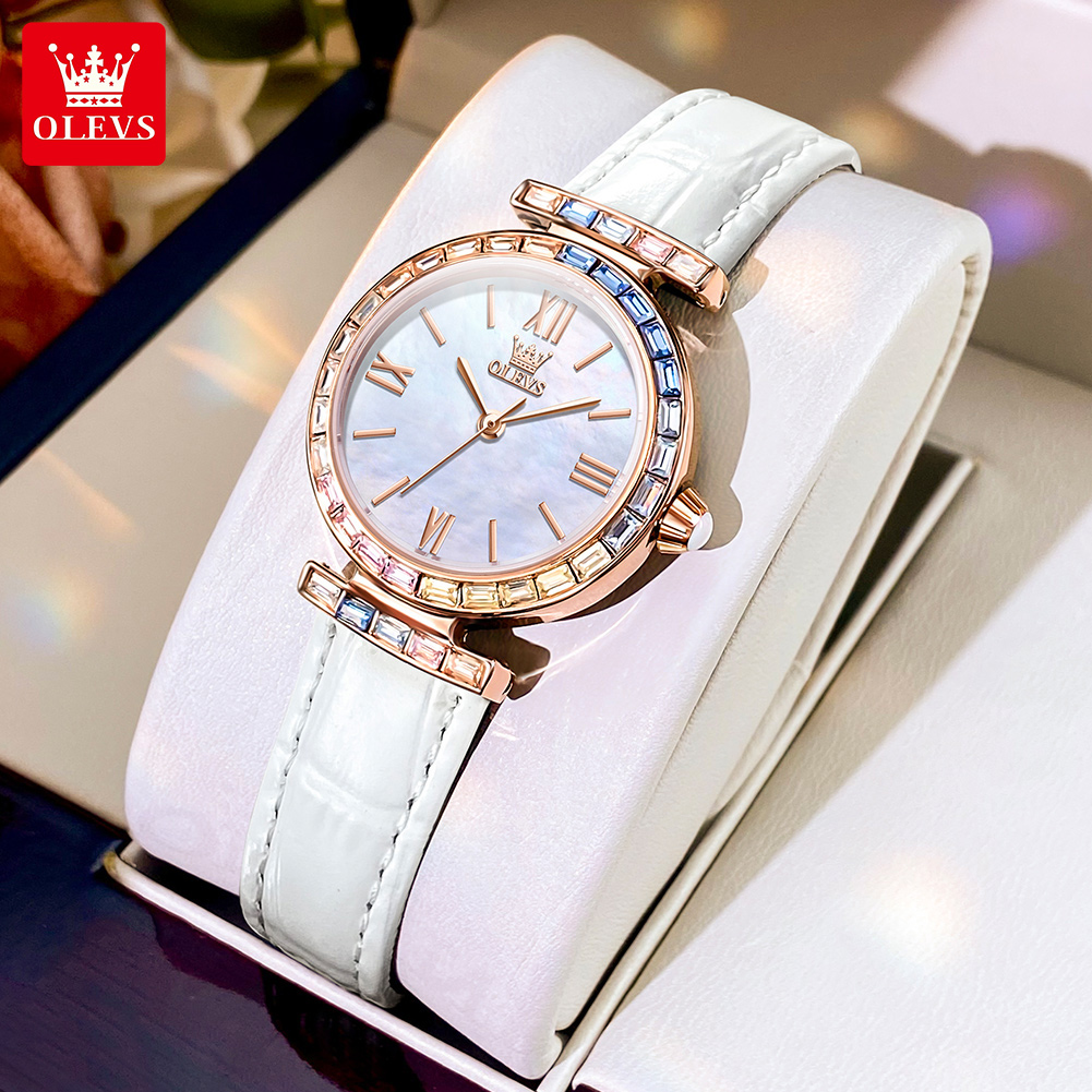 Olevs luksusmærke dameur klassisk kjole quartz ur diamant vandtæt dameur armbåndssæt: Rose