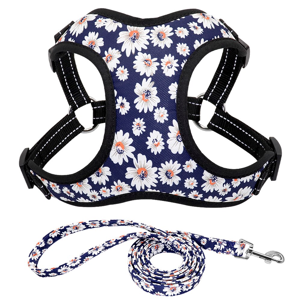 Nylon Hond Harnas Geen Pull Huisdier Harnassen en Leash Set Hond Puppy Harnas Vest Leash voor Kleine Honden Chihuahua Franse bulldog: HP082WH / M