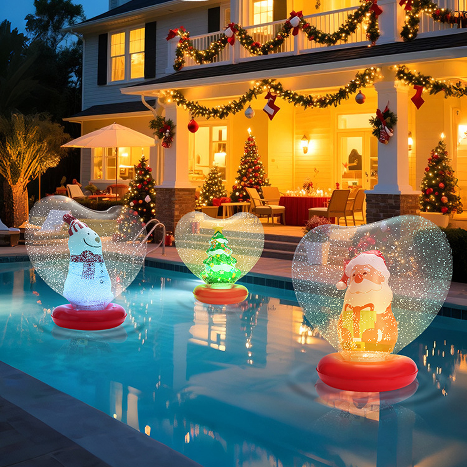 Oppblåsbare julekuler slitesterke pvc juleglødende baller jul utendørs hage basseng flytende julekule dekor