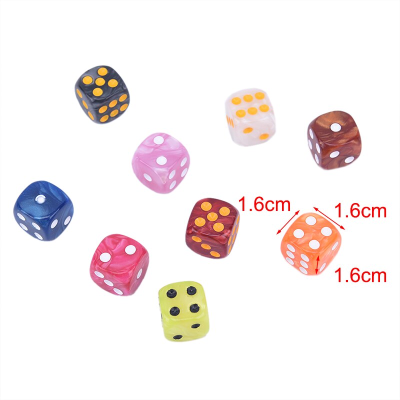 10 st / set 6- sidiga tärningar runda hörn pärla pärla tärningar 16mm spela bordsspel underhållning leveranser