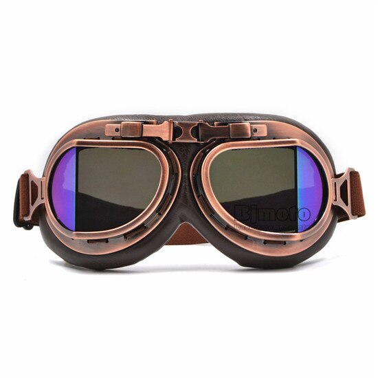 Motocross hjälm glasögon glasögon klar lins vintage för koppar skoter pilot biker läder för cafe racer dirt bike motorcykel: Uv-lins