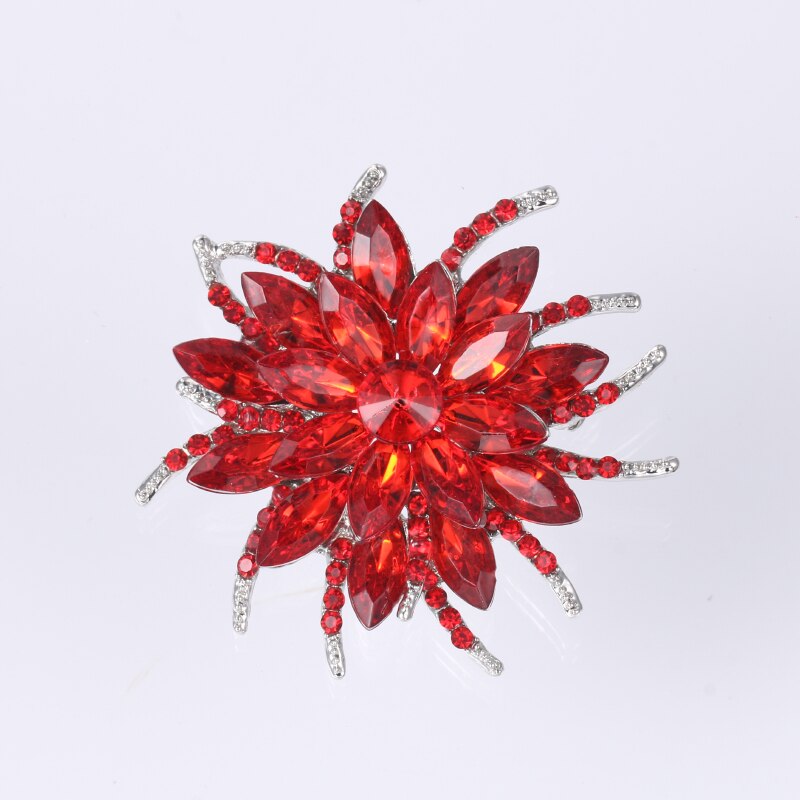 Baiduqiandu Brand Shining Crystal Trendy Bloem Broche Pins Sieraden in Verschillende Kleuren voor Vrouwen: red