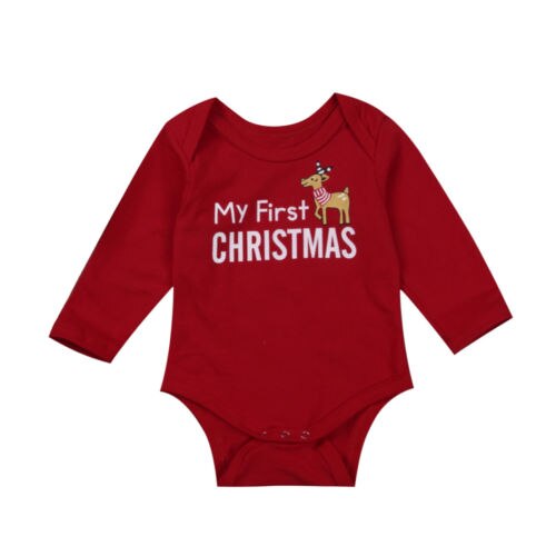 Christmas Baby Boy Girl Bodysuit Letter MY First Letter Printed Solid Jumpsuit Clothes Outfits Jumpsuit Clothes Outfits