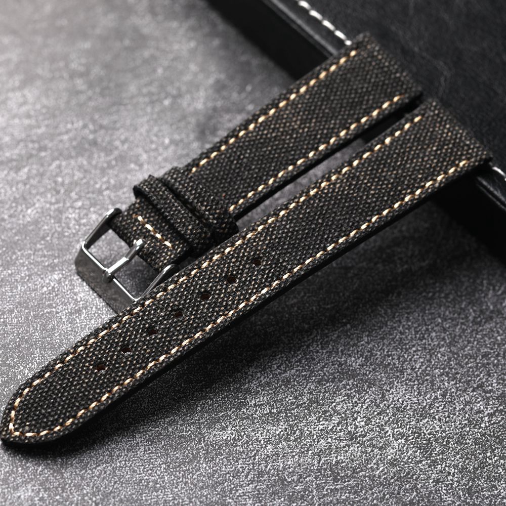 Handgemaakte canvas laminering lederen band 18 19 20 21 22 MM zwart groen vintage heren antieke horlogearmband