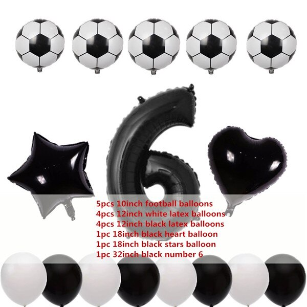16 Uds 10 pulgadas Mini globo de fútbol Set 0-9 Número forma de estrella y corazón globos de aluminio DIY niños Baby Shower decoración de de cumpleaños: set 6