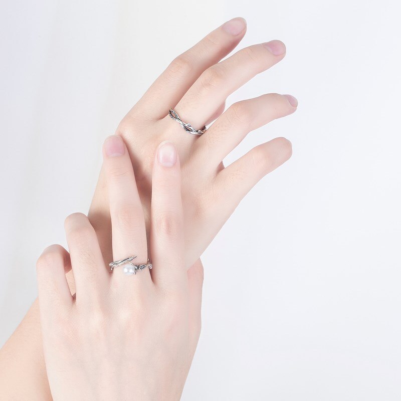 NEHZY 925 Sterling Silver Ring Hollow Woman Jewelry Adjustable Couple Ring Retro Pearl Thai Silver Black