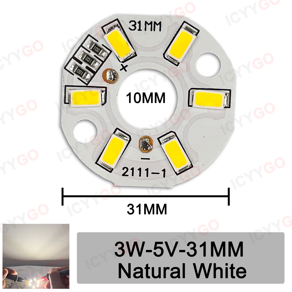 Baixa tensão redonda LED fonte de luz, DIY painel, branco quente, 4000K, 3W, 5V, vermelho, azul, verde, rosa, roxo, 31 milímetros: 3.0-3.4 v / Verde exército