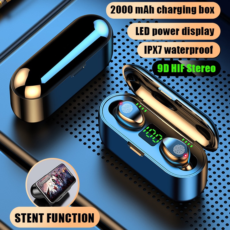FDGAO Bluetooth écouteur V5.0 TWS 9D stéréo Sport casque sans fil réduction du bruit écouteurs casque avec Microphone batterie externe