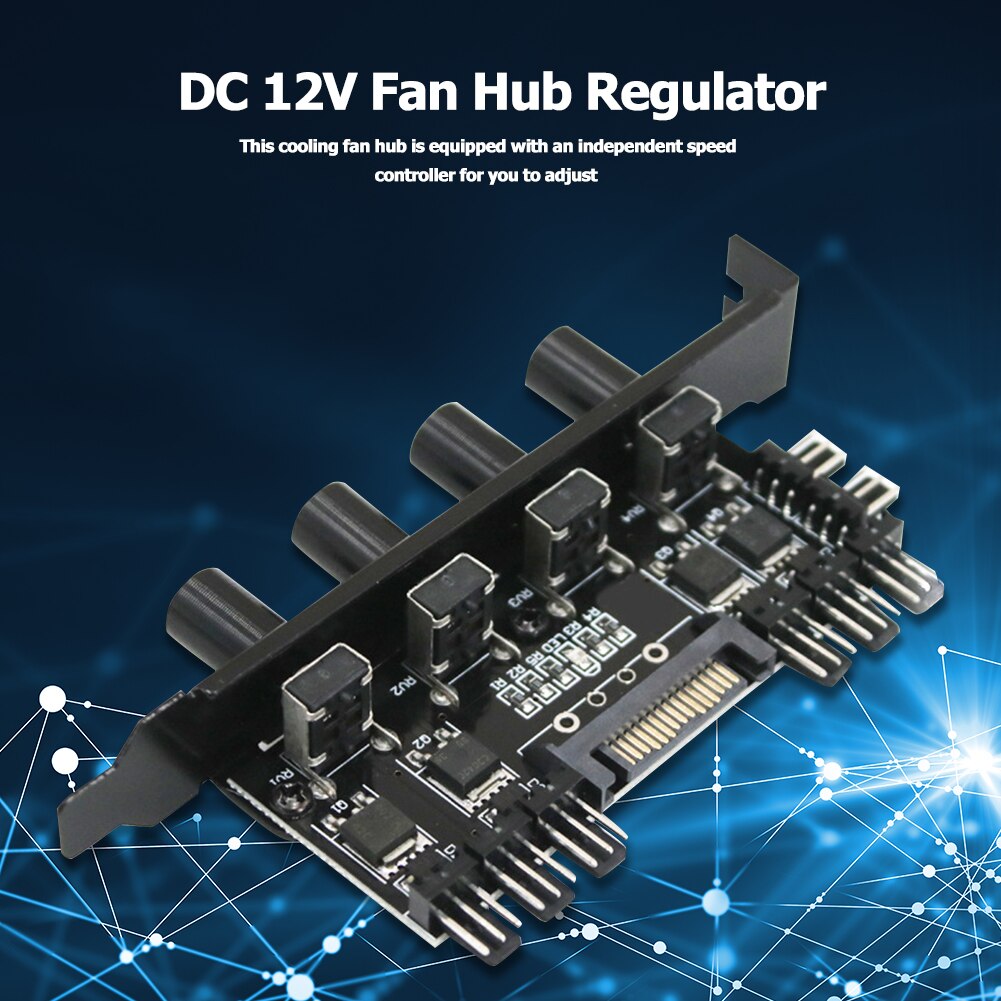 ALLOYSEED Computer Case Fan Hub Regulator DC 12V 8 Way 4 Knob SATA/3Pin Speed Controller Fan Control Cooling Fan hub for PC