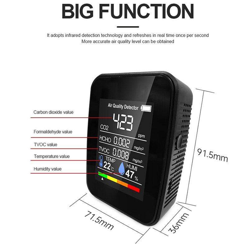 Xiaomi-Monitor de aire interior 5 en 1, medidor Digital inteligente de CO2, HCHO, TVOC, Detector de CO2, analizador LCD de temperatura y humedad