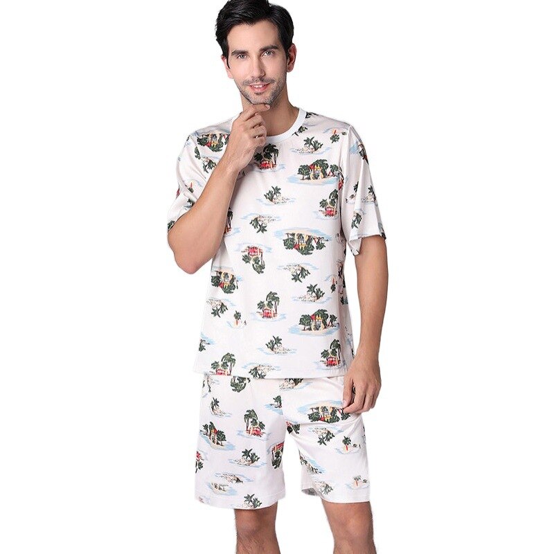 Pyjamas herre kortermet silke herre tynn løs stor størrelse hjemmedress 1768