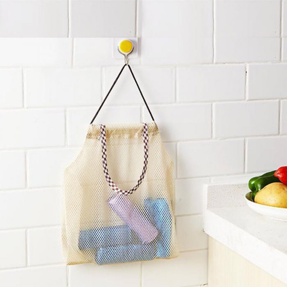 Large Reusable Storage Hanging Mesh Storage Bags Tote Bags for Fruit Veggies Garbage Bag Shopping Basket Kitchen Organization
