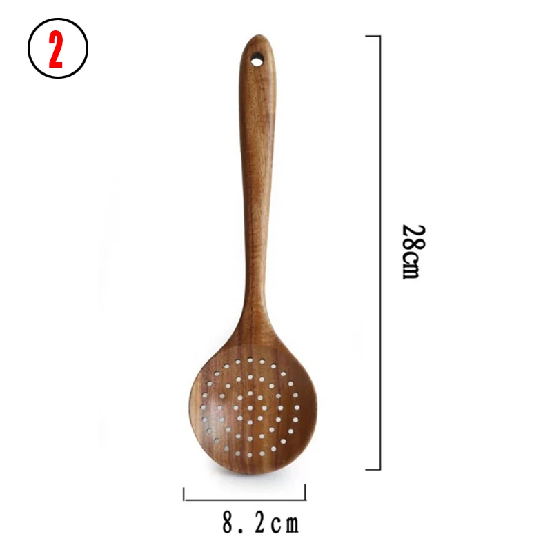 7 Stks/set Teak Natuurlijke Houten Servies Lepel Pollepel Turner Rijst Vergiet Soep Skimmer Koken Lepel Scoop Keuken Herbruikbare Tool Kit: Donker Kaki