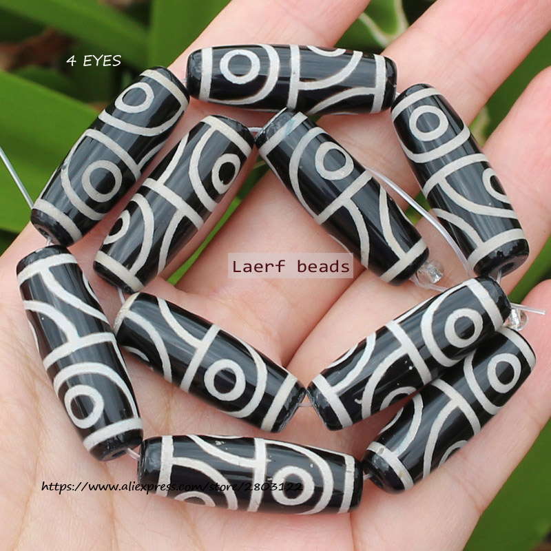 Ágata Natural negra/verde, cuentas de ágata Dzi del Tíbet antiguo, fabricación de joyas DIY, alrededor de 10x30mm, 1 pieza