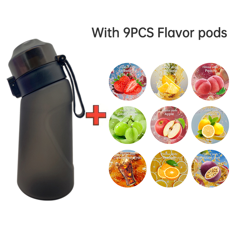 LUSQI 500 ml Luftgeschmack-Wasserflasche mit 9 Geschmacksringen, sportlicher, modischer Strohhalm für draussen-Sportaktivitäzehn: Rosa