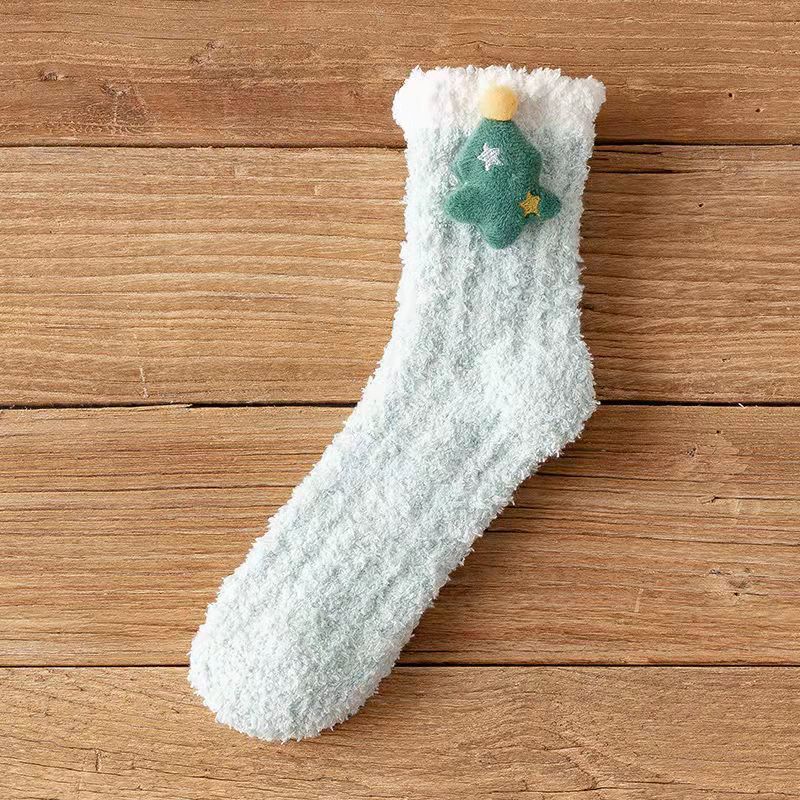 Coral Fleece Women Socks Bow rabbit Bear Candy Winter Thickening Cute Mid-tube Sock Ladies Home Bed Floor Slipper Sox: lv-shu