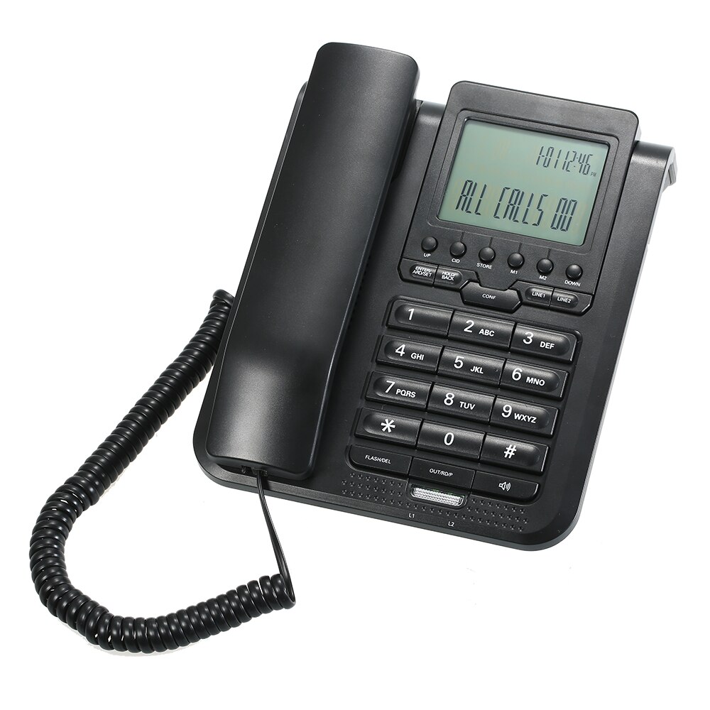 2-Line Digital Corded Telephone Desk Landline Phone with LCD Display Support 3-Way Conference Call for Hotel Office Business