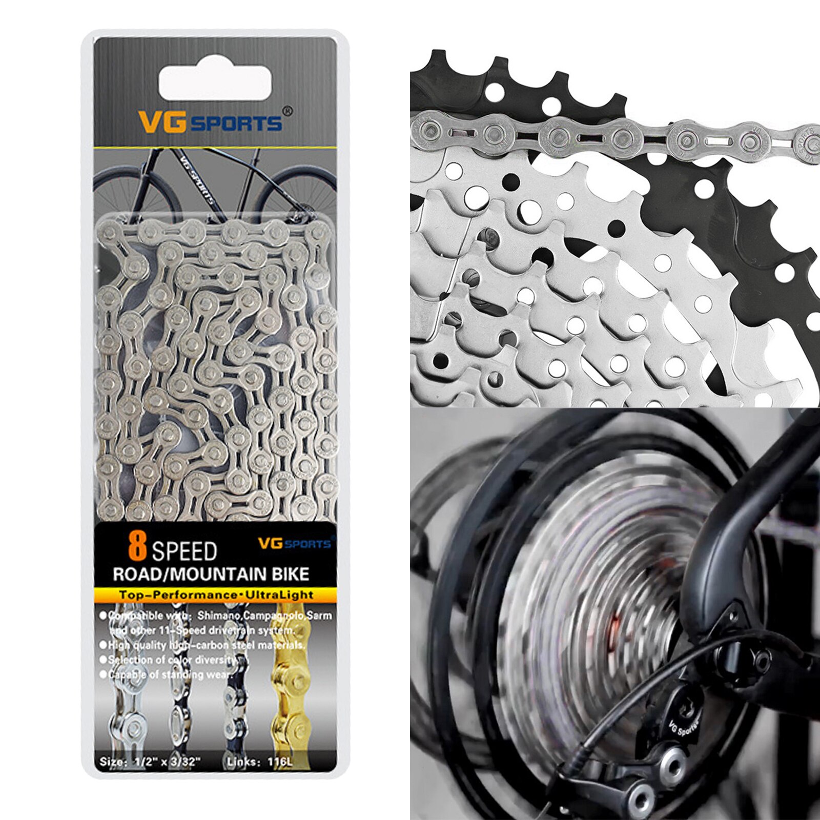 8/9/10/11S 116L Bicycle Chains Half-Hollow Mountain Road Bike Chain Steel High Strength Ultralight Bike Chain Component Parts
