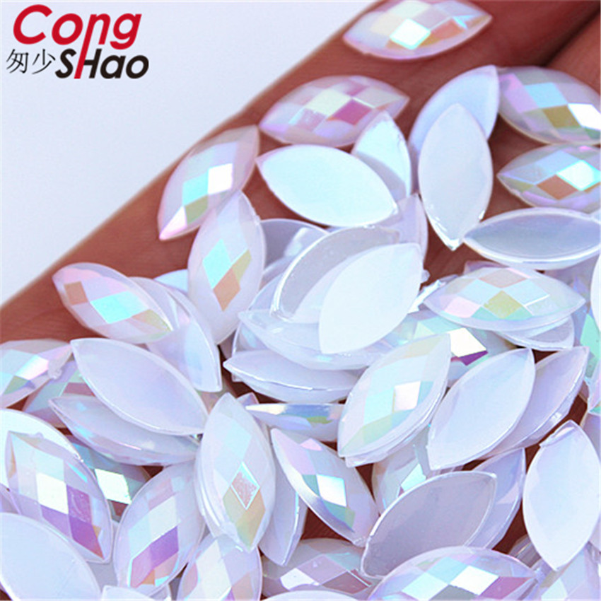 Cong shao 100 stk 7*15mm ab farverige hesteøje flatback akryl rhinestone trim sten og krystaller dekoration tilbehør  wc54