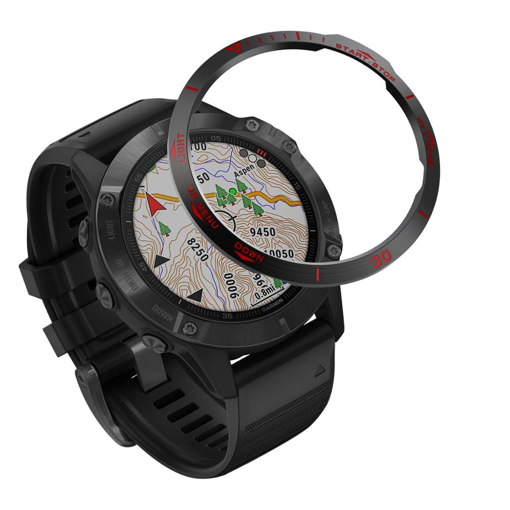 For Garmin fenix 6 Case For fenix 6 Pro sport style Bezel Ring Styling Case Adhesive Cover Protection Bezels: black red / For Garmin fenix 6