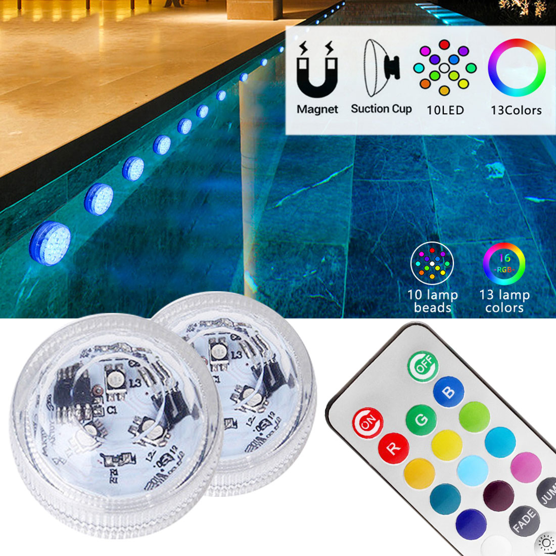 Ip68 waterdichte onderwater led afstandsbediening rgb onderwaterlamp op batterijen nachtlampje voor aquarium zwembad tuin