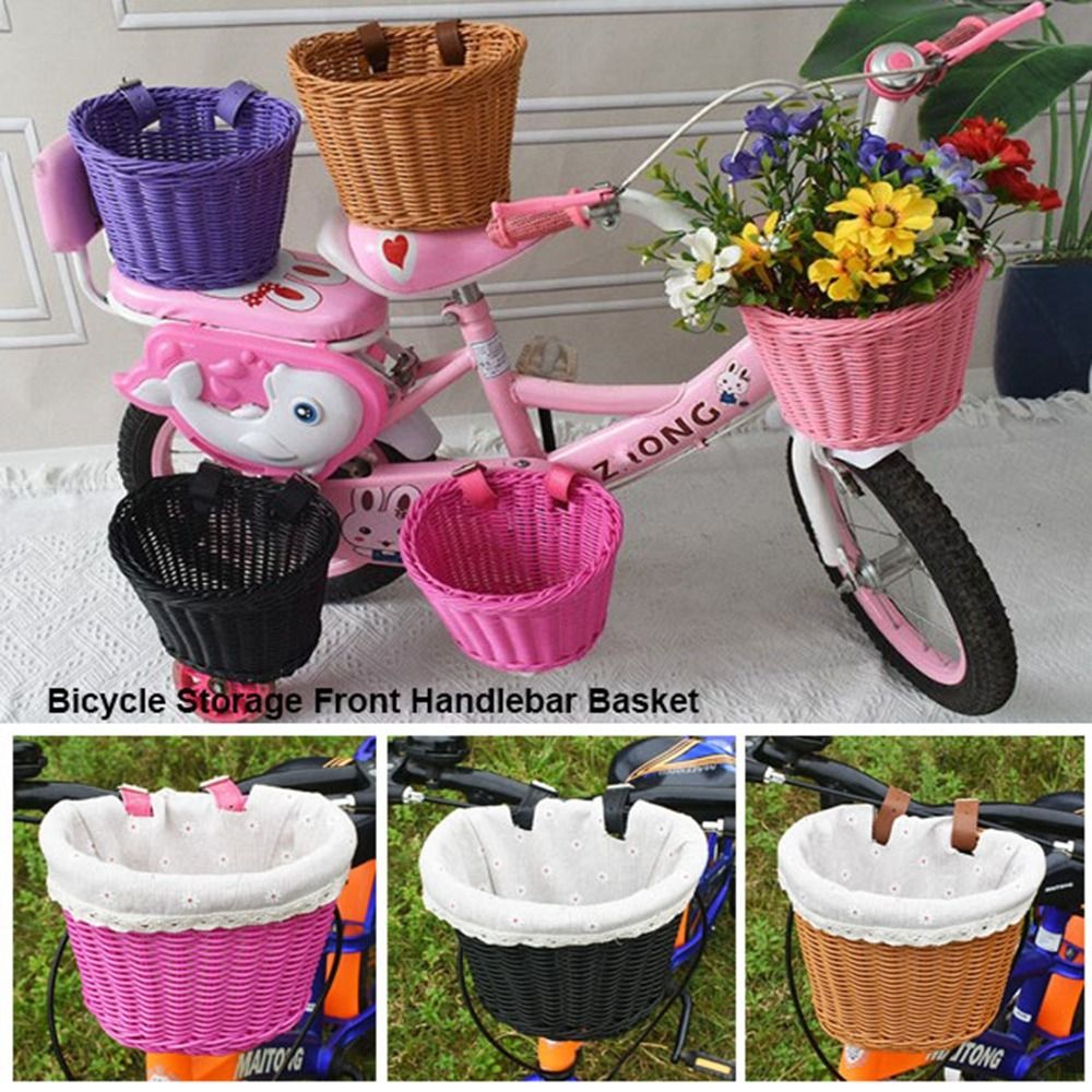 Cesta de bicicleta de mimbre de para niños con cinturón, bolsa de almacenamiento de bicicleta de 10 estilos, cesta para manillar delantero, accesorios para bicicleta