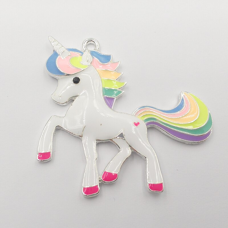 (Wybierz kolor pierwszy) 48mm * 45mm 10 sztuk/partia pastelowe tęcza emalia jednorożec aluminiowe wisiorki dla masywny naszyjnik zrobienie